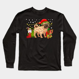 Pug Christmas Lights Funny Pug For Christmas Long Sleeve T-Shirt